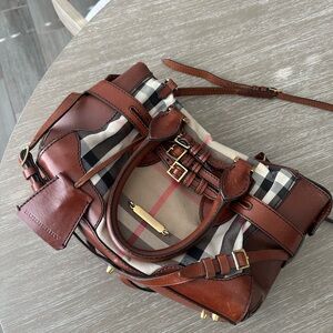 Burberry Brown and Beige Plaid Satchel